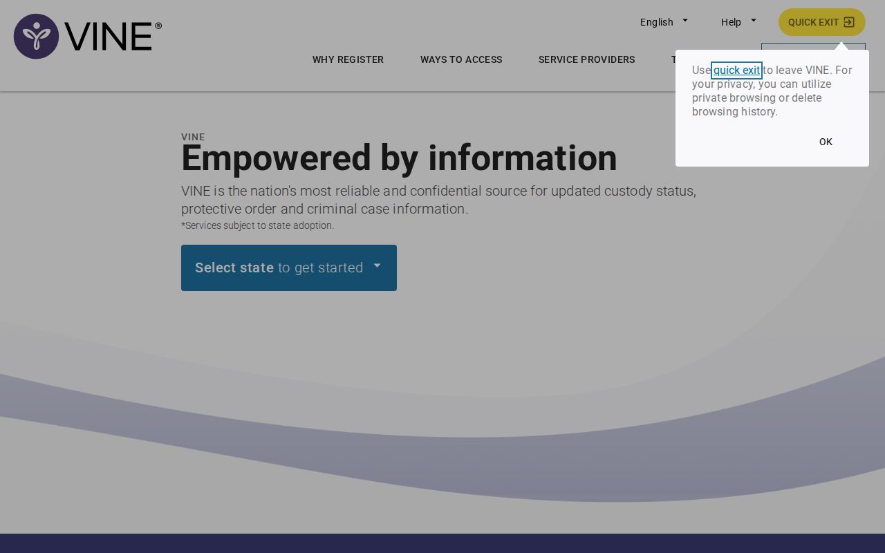 Hocking County VINELink inmate search and release notification form